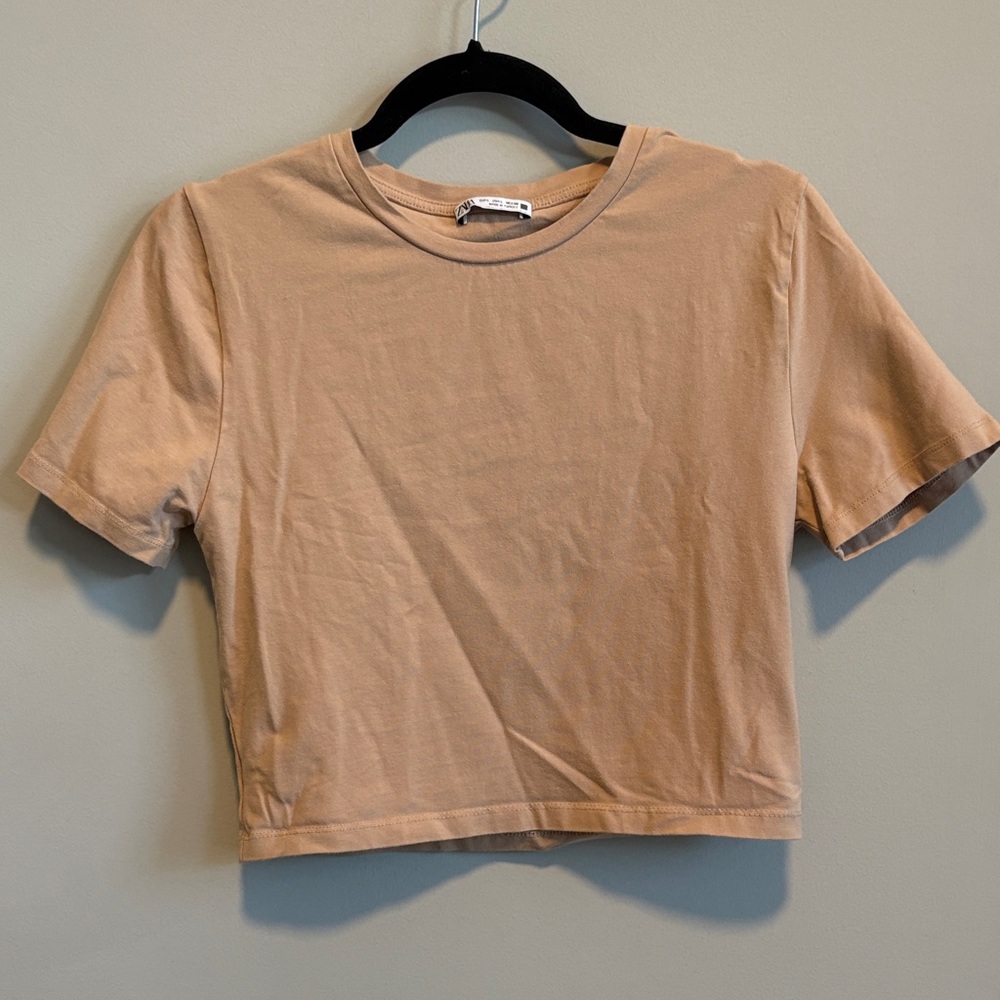 Zara Beige Basic Cropped T-Shirt
